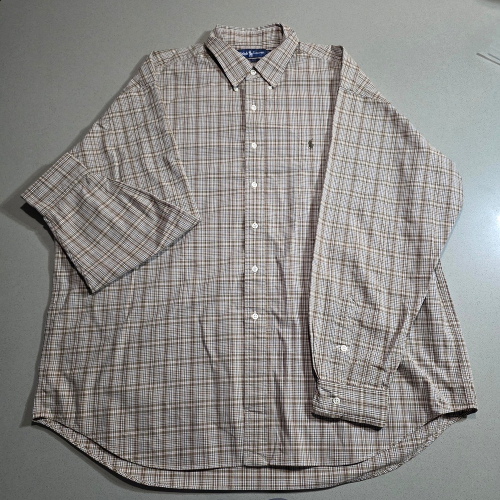 Polo Ralph Lauren Blake Men XXL Brown Plaid Cotton Button Down Shirt Long Sleeve